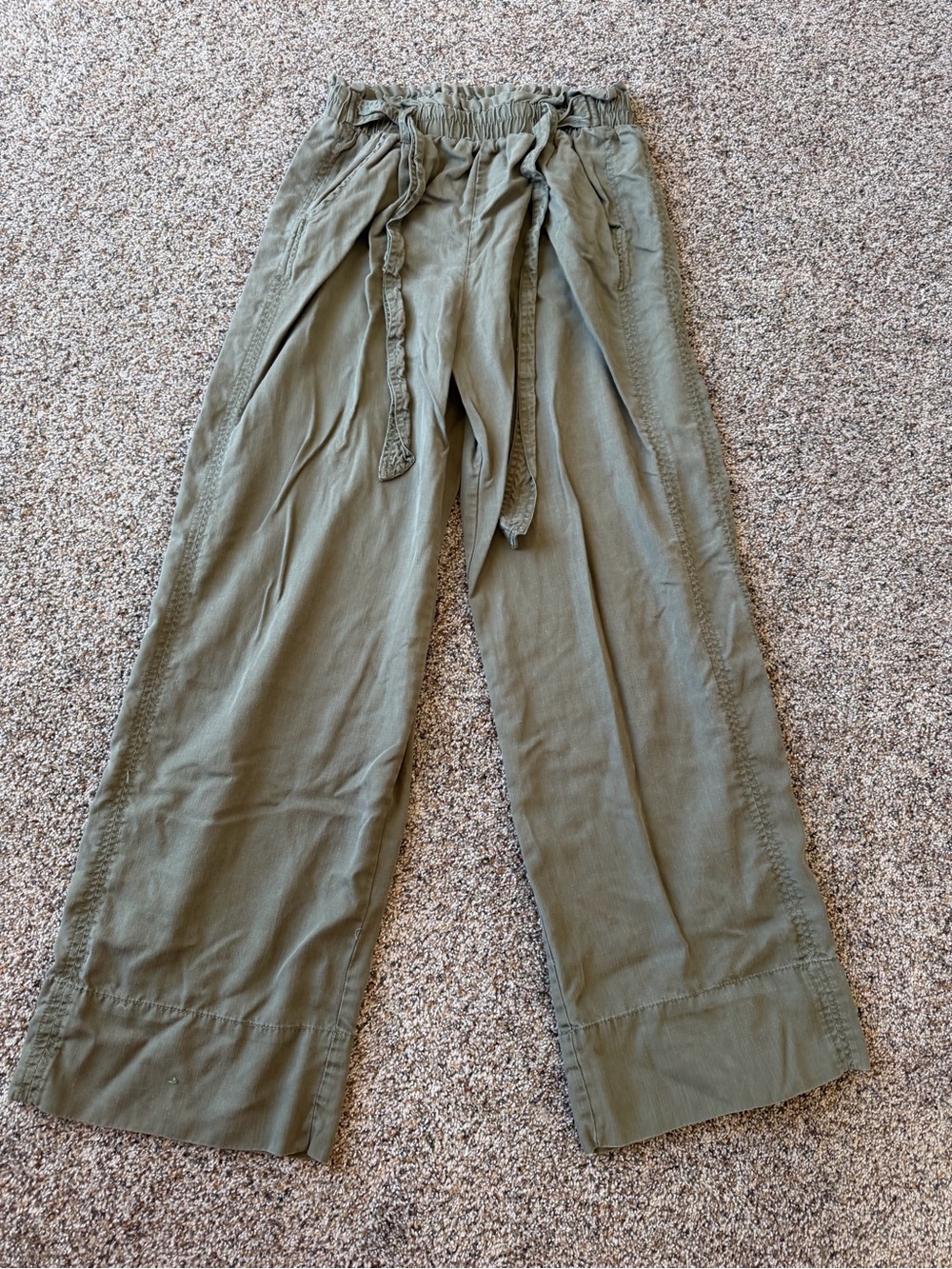 Knox Rose Olive Green Paperbag Waist Wide Leg Pants Small Boho Utility Tencel